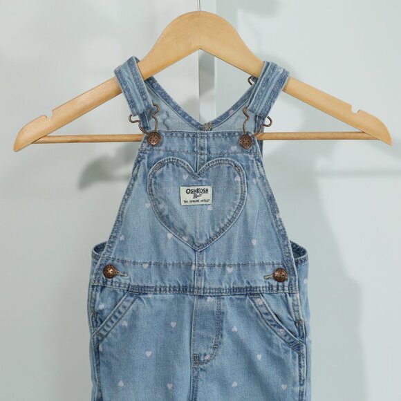 OshKosh B’gosh Toddler Girls Denim Heart Print Overalls 2T Adjustable Straps - Picture 1 of 7